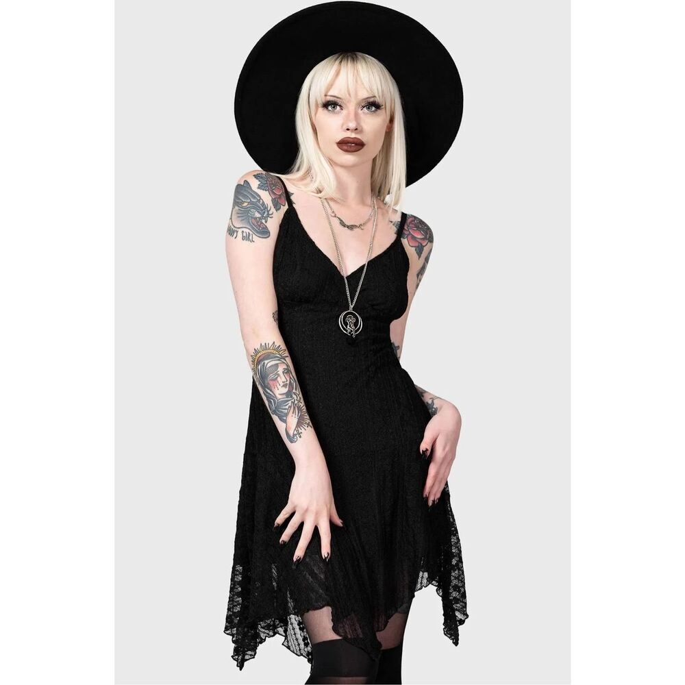 Killstar Emilia's Wrath Lace Dress Womens Small Witchy Goth Asymmetric Babydoll - Picture 2 of 10